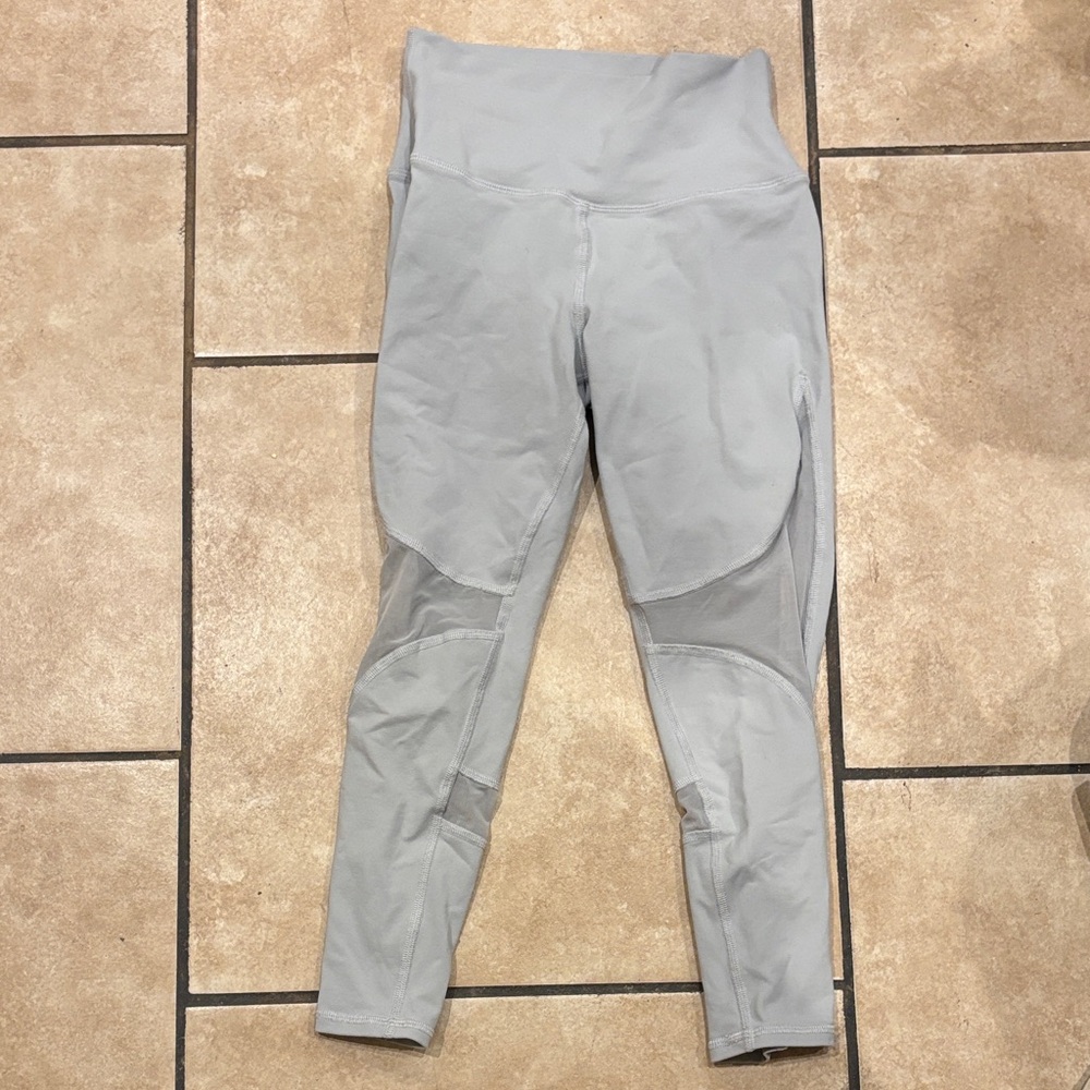 ALO Yoga Light Gray Mesh Cutout Crop Leggings